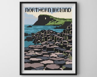 Giant's Causeway Cross Stitch Pattern – Vintage Northern Ireland Travel (PDF Pattern)