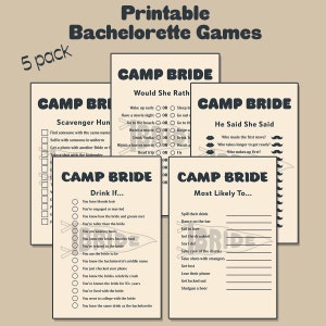 Camp Bride - PRINTABLE BACHELORETTE GAMES - Digital Download Bachelorette Party Games