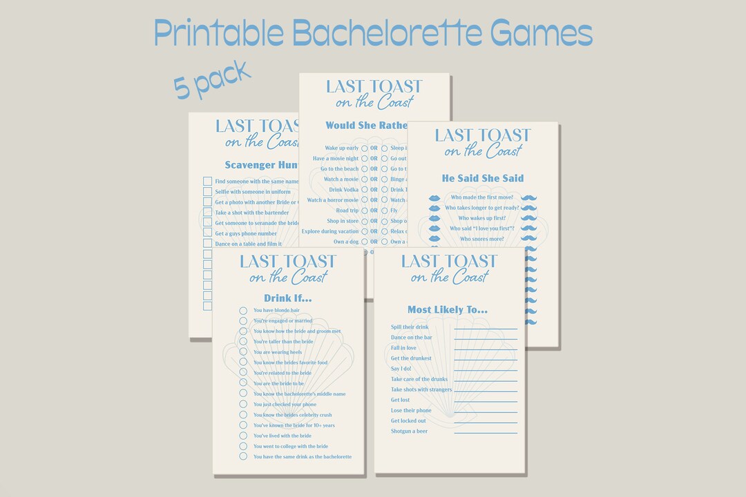 Printable Basic Toast Last Toast on the Coast - PRINTABLE BACHELORETTE GAMES - Digital ...