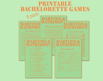 Martinis & Matrimony- PRINTABLE BACHELORETTE GAMES - Digital Download Bachelorette Party Games