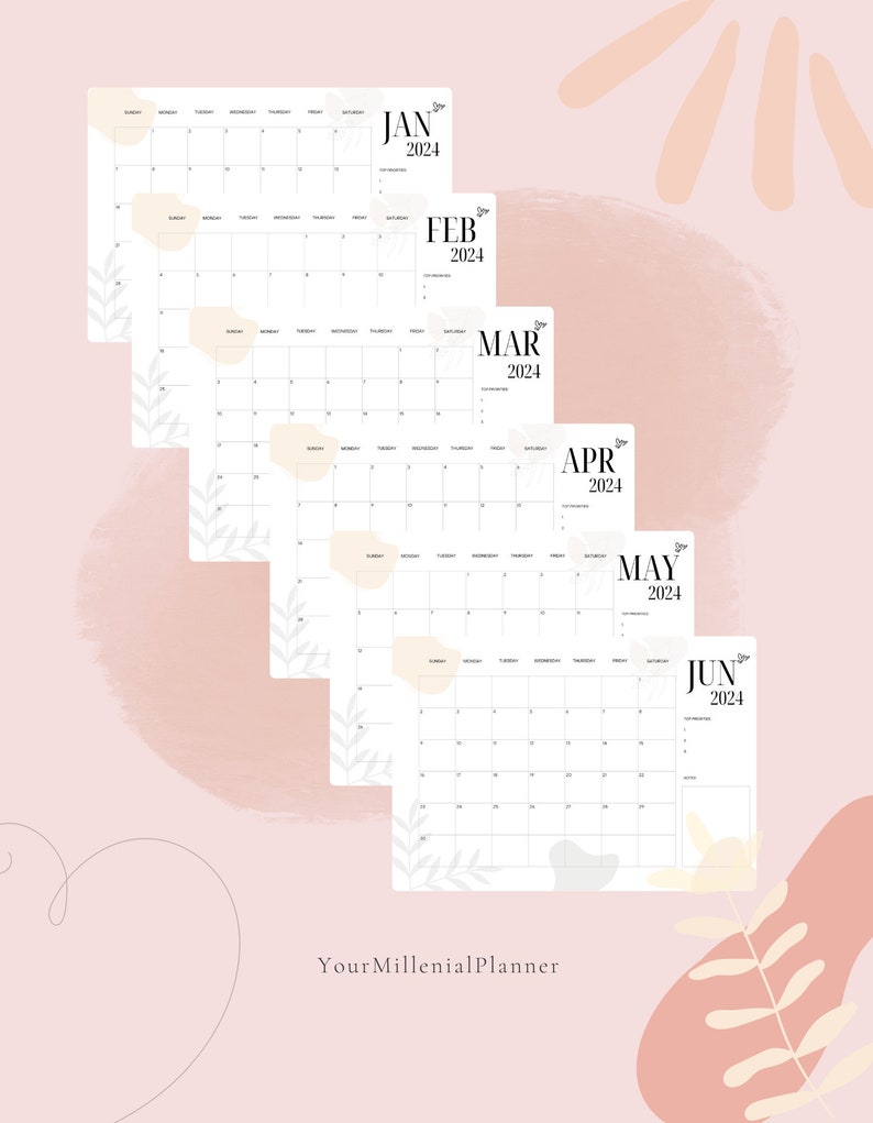 2024 Calendar Printable PDF A4 Landscape Minimalist Template Instant