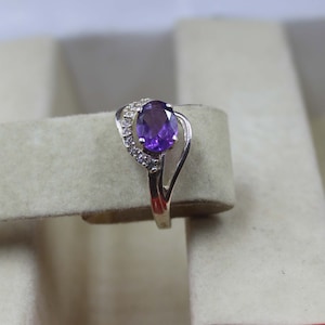 Bague halo en améthyste, argent sterling 925, bague en améthyste naturelle pour femme, pierre de naissance de février, bague en grappe, bague taille ovale, bague d'anniversaire