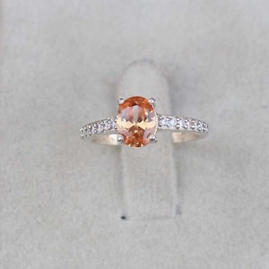 Vintage Morganite and Engagement Ring, Oval Morganite Bridal Ring wedding Ring, Morganite Promise Ring  Anniversary Gift Statement Ring gift