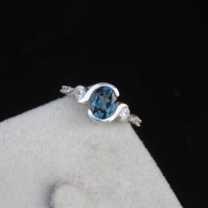 Natural London Blue Topaz Ring- Sterling Silver Ring- Engagement Ring- Promise Ring- November Birthstone- Anniversary Birthday Gift For Her