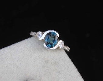London Blue Topaz Ring: Oval Sterling Silver Engagement Ring