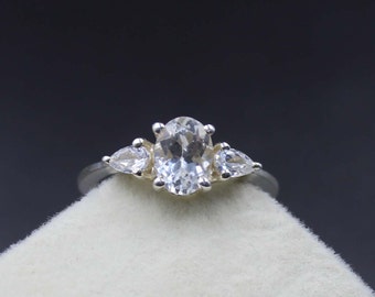 anniversary White Topaz Ring - Sterling Silver Gemstone November Birthstone