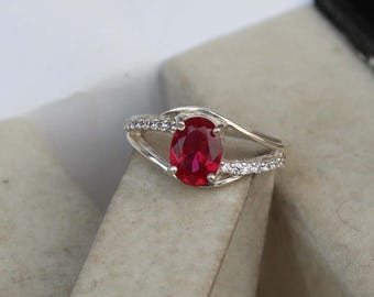 Handmade Sterling Silver Ruby Ring, Oval Gemstone, July Birthstone