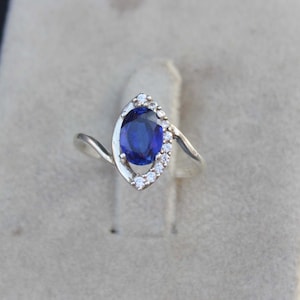 Blue Sapphire Ring: Oval Cut, 925 Sterling Silver, Boho Handmade Jewelry