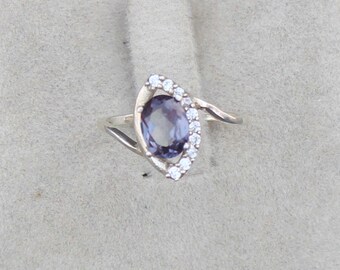 Lab Alexandrite Ring: Sterling Silver Oval Cut Promise vintage gift for women