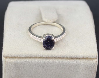 Handmade Sterling Silver Blue Sandstone Ring: Bridal Jewelry