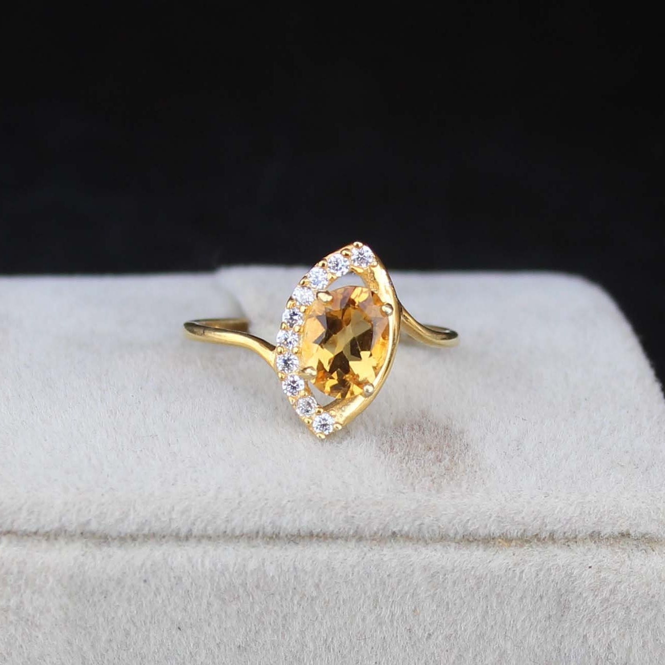 Victoria Natural Citrine Ring Sterling Silver Yellow Gemstone Engagement Promise Ring For Women November Birthstone Anniversary Gift for Her