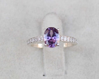 Purple Kunzite Gemstone Ring Oval Sterling Silver Promise