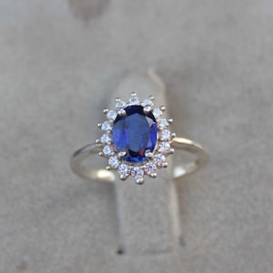 Vintage Blue sapphire ring , blue gemstone wedding ring, oval cut silver ring, handmade jewelry Ring, gift for her, Wedding Ring