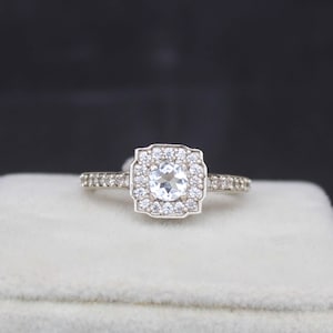 Anillo de plata de ley con topacio blanco natural - Piedra preciosa redonda