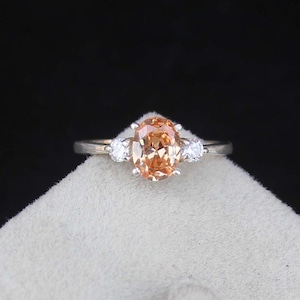 Peach Morganite Ring, Morganite Stone Statement Ring, Engagement Ring, Salver Morganite Ring, Oval Cut Morganite Ring, Gemstone Stone Ring.