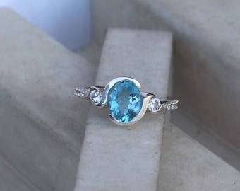 Handmade Swiss Blue Topaz Ring: Sterling Silver November Birthstone