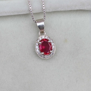 Gefacetteerde roze robijnhanger 925 sterlingzilveren edelsteen robijnhanger, handgemaakte zilveren sieraden, ovale robijnhanger, hanger voor heren en dames
