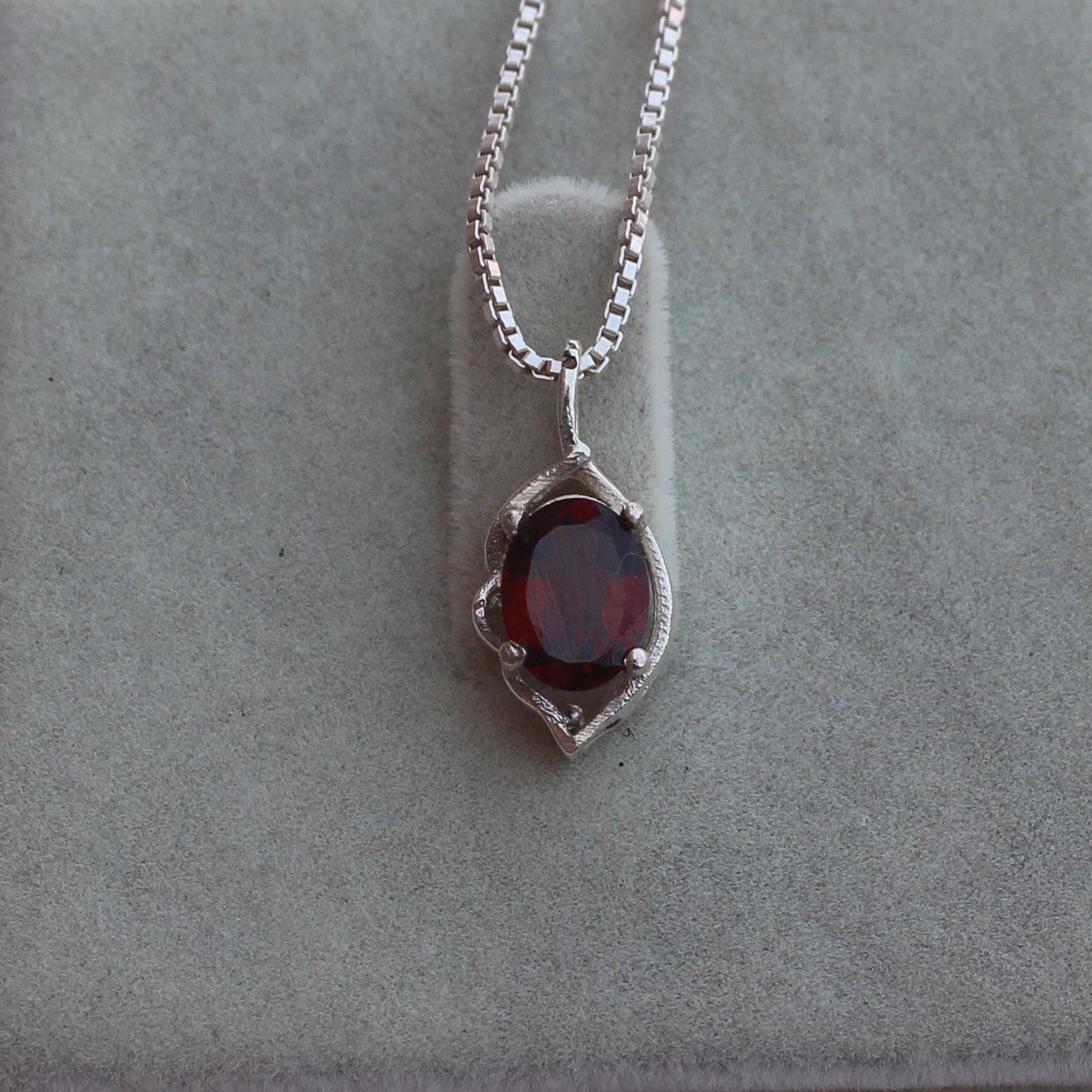 Handmade Garnet Pendant: Oval Gemstone, 925 Sterling Silver Jewelry