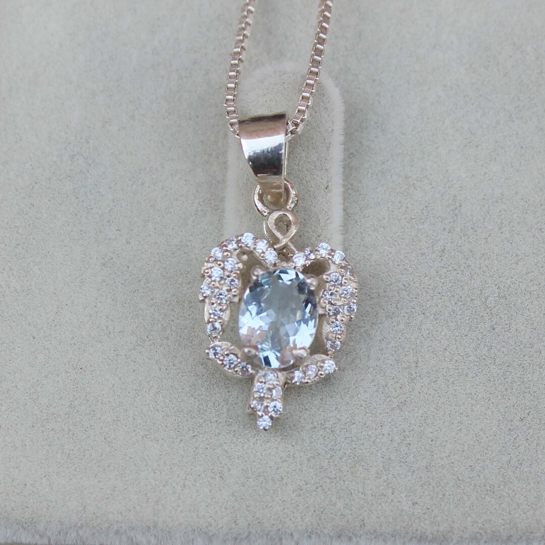 Pendentif En Argent 925 Avec Aigue-marine Ovale - Pierre Précieuse Couleur Aqua, Taillée De Main De Maître