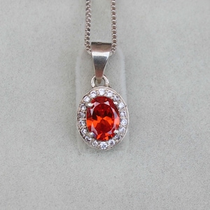 Orange Zircon Pendant, Oval Cut Silver Pendant, Zircon Engagement Gift, Unique Cut Gemstone Orange Stone Pendant, Gift For Mom