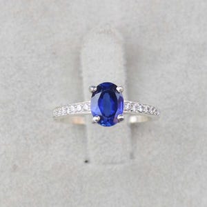 Blue Sapphire Ring, Oval Cut Sterling Silver Ring, Engagement Gift For Her, Natural Sapphire Promise Ring Wedding Ring