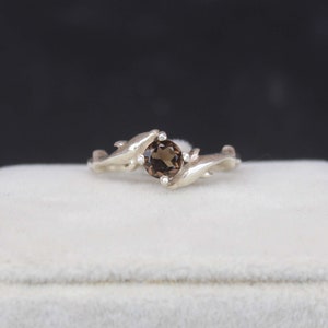 Natural Smoky Quartz Ring Handmade Silver Ring 925 Sterling Silver Ring round Cut Smoky Quartz Ring Gift for her beautiful Birthstone Ring