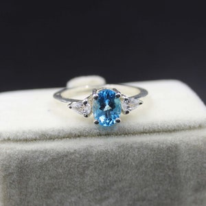 Natural Swiss Blue Topaz Ring Sterling Silver Gemstone Engagement Ring For Women Promise Ring November Birthstone Anniversary Gift For Her