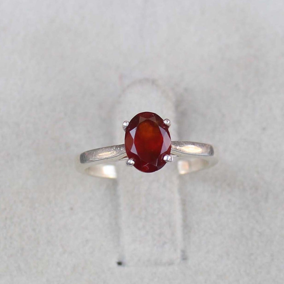 55Carat Natural Hessonite Garnet Silver Ring – 7 Carat Oval Birthstone, Sterling Silver, Sizes 5-13