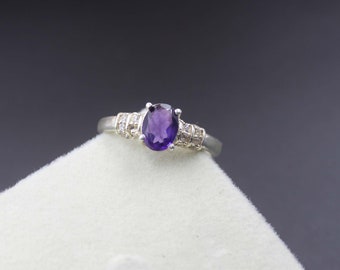 Bague améthyste violette, pierre de naissance de février en argent sterling, fiançailles pour femme