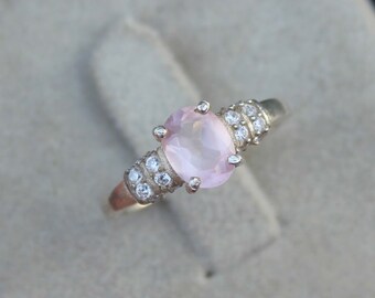 Oval Rose Quartz Ring, Sterling Silver, Handmade Pink Gemstone