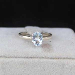 Aquamarine Ring Silver Ring Dainty Ring Gemstone Ring Sterling Silver Everyday Ring March Birthstone Solitaire Ring Gift for women simple
