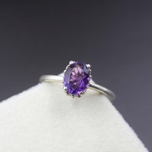 Bague en améthyste naturelle, bague en argent 925, bijoux en améthyste, bague ovale en améthyste à facettes, bague tendance, bague en améthyste avec pierre de naissance, bague pour elle