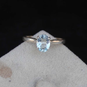 Aquamarine Ring, Silver Ring, Dainty Ring, Gemstone Ring, Sterling Silver, Everyday Ring, March Birthstone, Solitaire Ring, Gift for her