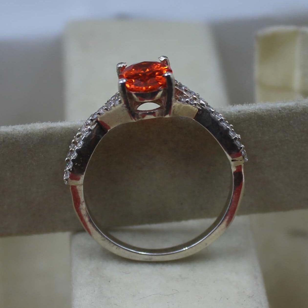 オレンジジルコンリング：オーバルカットスターリングシルバープロミス