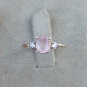 Oval Rose Quartz Ring, Handmade promise vintage 925 Sterling Silver, Birthstone