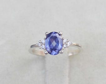 オーバルタンザナイトリング：925スターリングシルバーの婚約指輪、ヴィンテージギフト、ウェディング