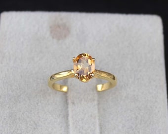 Vintage Oval Citrine Ring: Sterling Silver November Birthstone