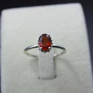 Natural Hessonite Ring, Hessonite Garnet Stacking Ring, Garnet Birthstone Ring, 925 Sterling Silver Handmade Jewelry, Oval Hessonite Ring