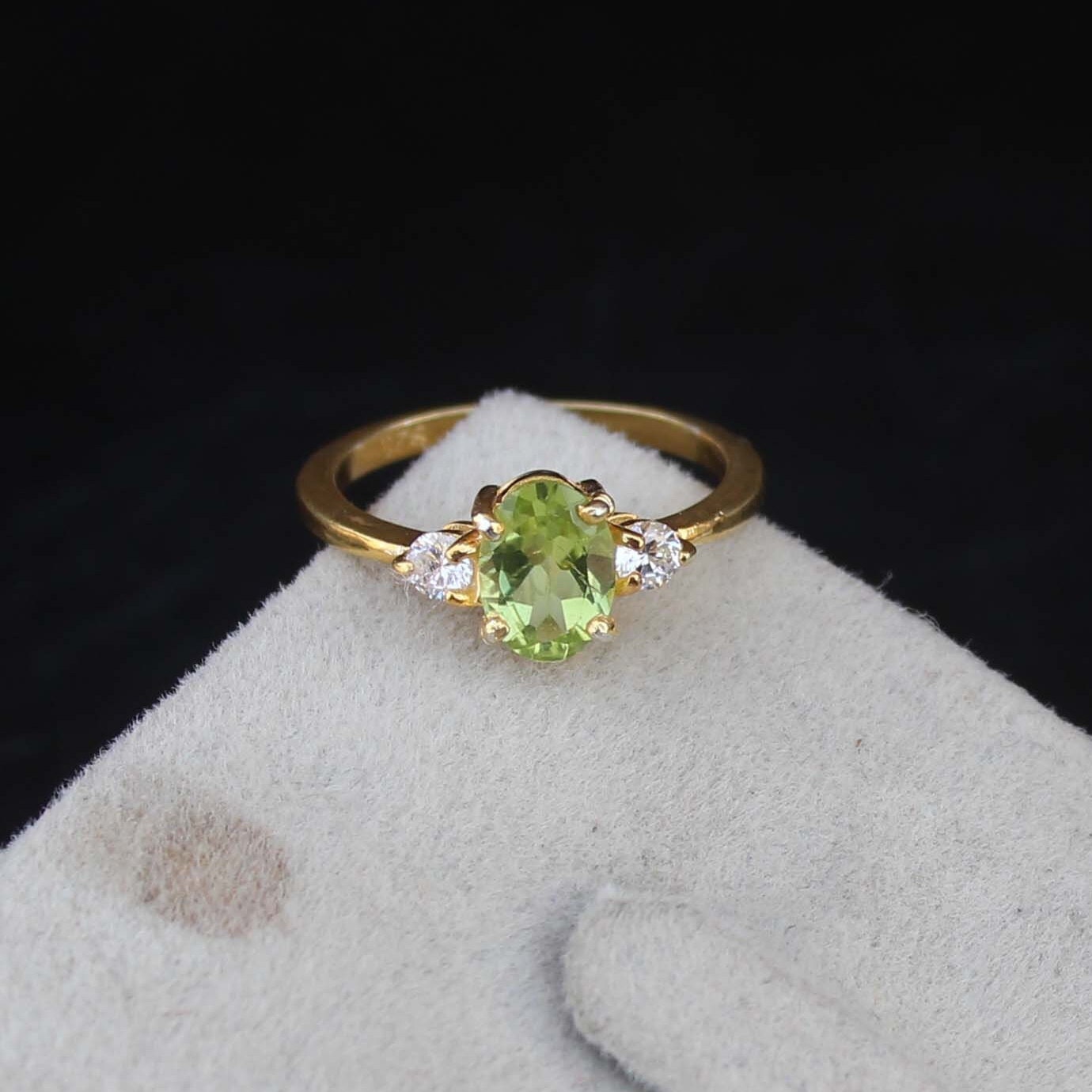 Dainty Peridot Ring: Gold Plated Sterling Silver August Birthstone