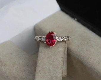 Antique Oval Cut Ruby Ring, July Birthstone Handmade Ring, Gift For Women, Ruby Gemstone Engagement Ring, Statement Ring, Oval Vintage Ring