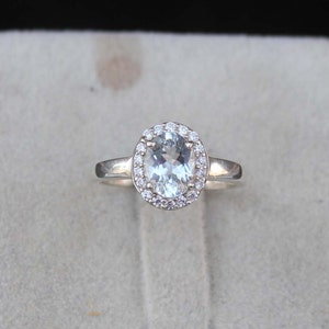Aquamarine Ring Silver Ring Dainty Ring Gemstone Ring Sterling Silver Everyday Ring March Birthstone Solitaire Ring Gift for women simple