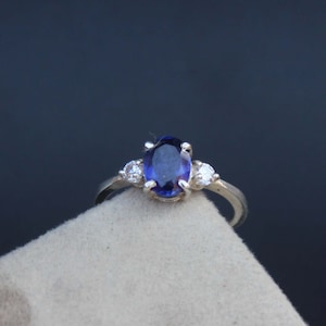 Oval Cut Blue Sapphire Ring Vintage Sterling Silver Blue Engagement Ring Unique Anniversary Ring September Birthstone Birthday Gift