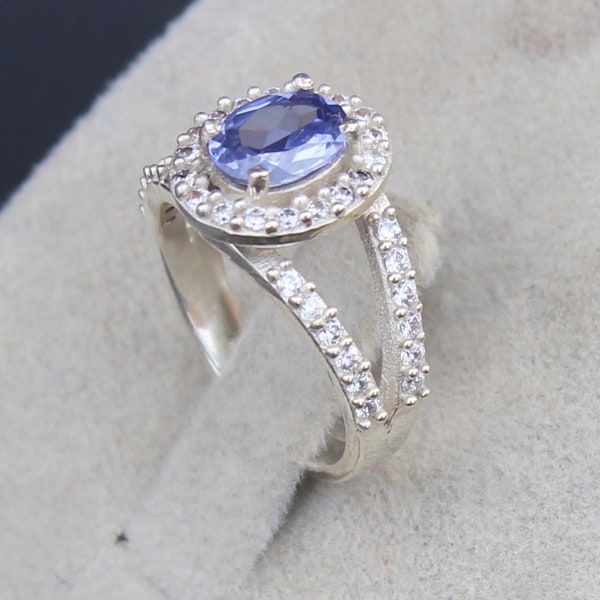 Solitaire Tanzanite Ring, Sterling Silver Ring, Oval Cut Tanzanite Engagement Ring, Promise Ring, December Birthstone Ring, Statement Ring