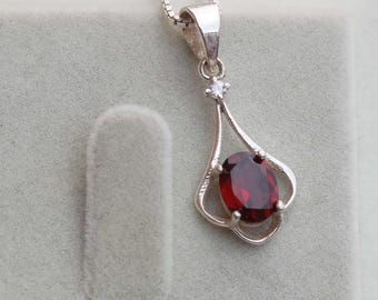 Handmade Red Garnet Pendant: 925 Sterling Silver Necklace