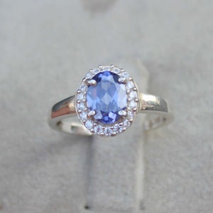 Natural Tanzanite Ring Oval Cut Blue Gemstone Genuine Sterling Silver Ring December Birthstone Engagement Ring Promise ring