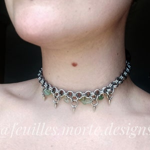 The &quot;Rebekah&quot; Necklace - Handmade Chainmail Choker - Stainless Steel - Green Sea Glass - Jewellery - Chainmaille - Alternative - Unisex