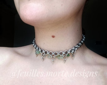 The "Rebekah" Necklace - Handmade Chainmail Choker - Stainless Steel - Green Sea Glass - Jewellery - Chainmaille - Alternative - Unisex