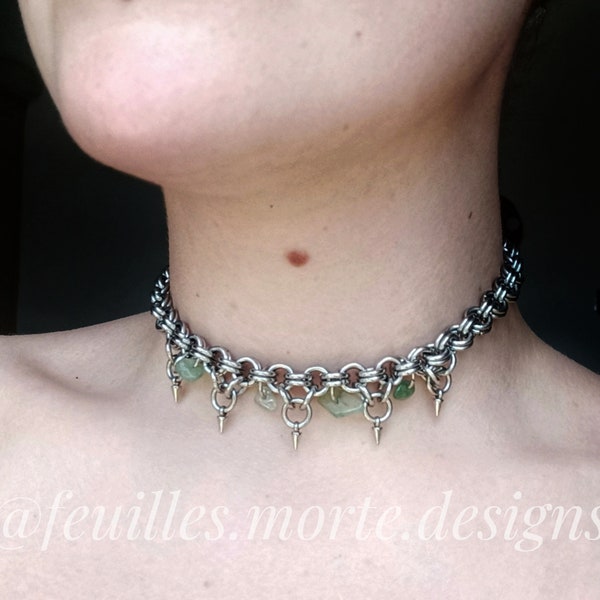 The "Rebekah" Necklace - Handmade Chainmail Choker - Stainless Steel - Green Sea Glass - Jewellery - Chainmaille - Alternative - Unisex