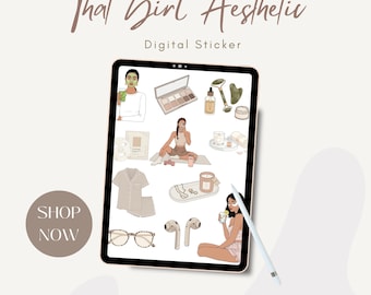 Pegatinas estéticas de That Girl / Planificador digital de autocuidado (Descarga digital)