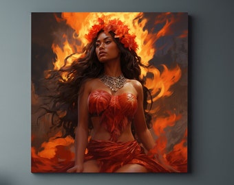Polynesian Goddess Pele-  Goddess of Fire and Volcanoes  - Hula Art - Polynesian Wall Decor  -Moana Inspired Art- Madame Pele - Tūtū Pe